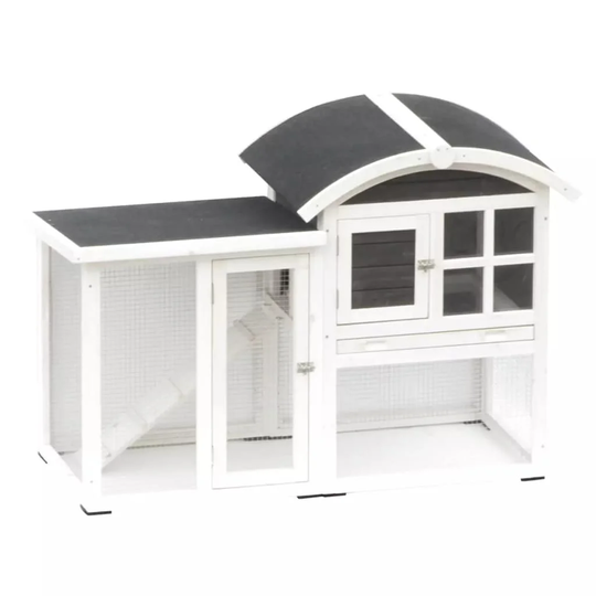 @Pet Rabbit Hutch Piazza White/Black 130 x 62 x 90.5cm