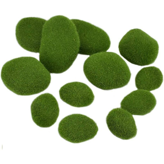 Bearsu - 12Pcs Artificial Moss Rocks Fake Green Moss Decorative Green Moss Balls for Flower Pot, Terrarium, Decoration, Miniature Landscape, Garden