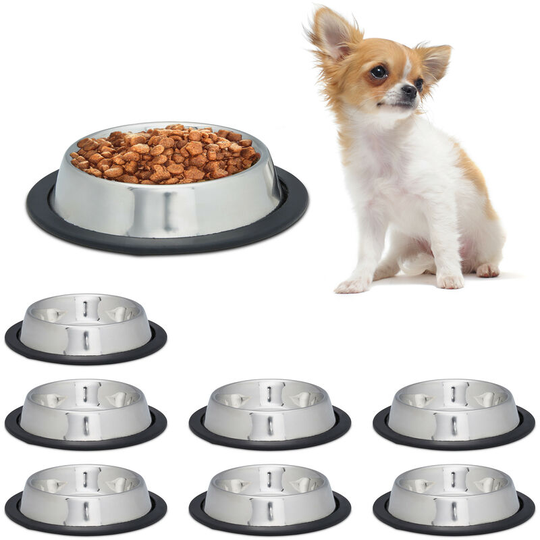 Relaxdays - Dog Feeding Bowl Set of 8, Water Dish, Feeding Station, Non-Slip. Stainless Steel, Size s, 0.2 l, Silver