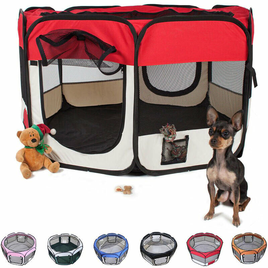 Foldable Enclosure Large Park for Animals (Dog, Puppies, Cats, Rabbits, Guinea Pigs) for Indoors or Outdoors, 116 x 116 x 61cm (Red)