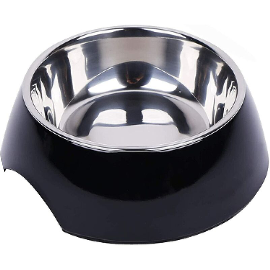 Non-Slip Dog Bowl - Cat Bowl - Stainless Steel and Melamine Dog Food Bowl - for Large and Small Dogs - Schwarz, 350 ML - Various Colors and Sizes