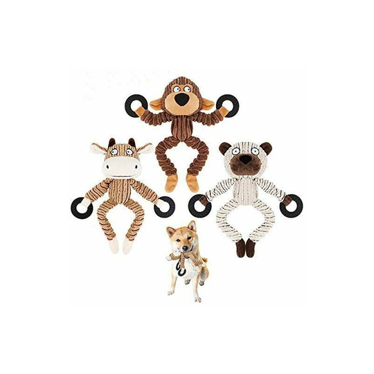 Morejieka - Lot of 3 toys Sounders for Dog - Without Padding - Durable Plush - For Boredom - Small, Medium and Great - Monkey - Bear and Taurus