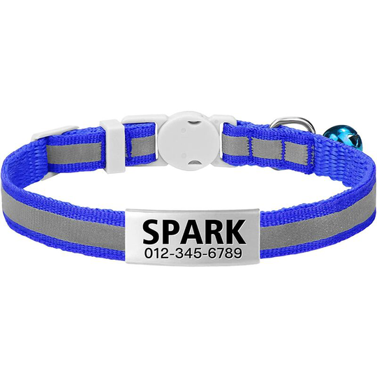 TagME Personalized Cat Collar, Reflective Safety Cat Collar with Tag and Bell, for Kitten and Some Puppies, 1 Pack, Blue