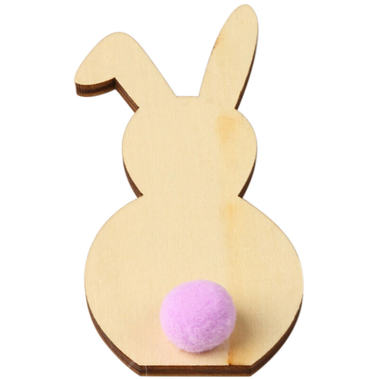 Superseller - 1pcs Natural Wooden Cutout diy Easter Rabbit Ornaments Craft with Plush Ball for Festival Party Home Decoration Gifts
