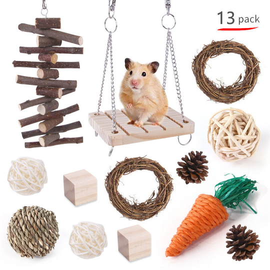 13 Pieces Set Hamster Chew Toys Durable Creative Non Toxic Natural Teeth Care Molar Toy for Hamsters Guinea Pigs Rabbits Toy