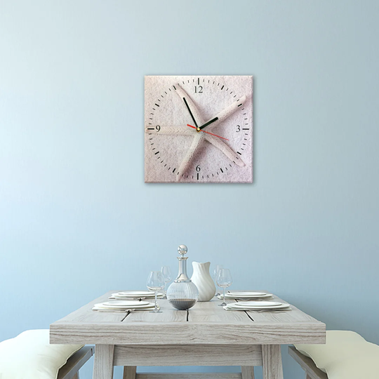 Glass Wall Clock - Maritime Motif - White Starfish