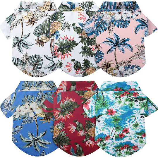 6 Pieces Hawaiian Dog Pet Shirts Summer Camp Pet Shirts Floral Beach Lapel Puppy T-Shirts Coconut Tree Printed Cool Pet Shirt Puppy Clothes for