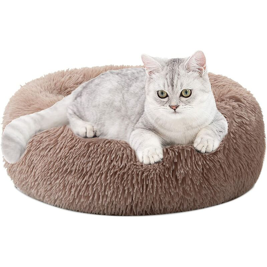 Round Plush Cat Dog Bed - Cat Beds - 40cm, Brown - Brown
