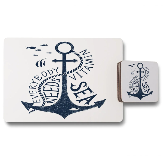 Miracle Everybody Needs Vitamin Sea 12 Piece Cork Placemat and Coaster Set