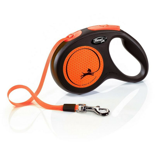 Medium Neon Taped Retractable Dog Lead (5m) (Orange/Black) - Orange/Black - Flexi