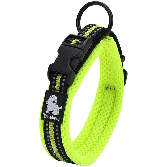 Reflective Dog Collar Adjustable Strong Nylon Comfort Padded Classic Pet Collars TLC5011(Neon Yellow,S)