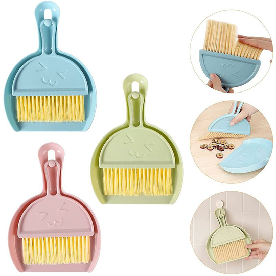 3 Pieces Small Broom and Dustpan for Home Mini Dustpans with Brush Set Hand Dustpan and Brush Set