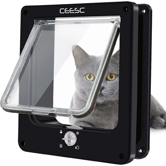Deckon - Cat Door, Waterproof Pet Door With 4-way Rotating Lock For Cat, Small Dog, Easy To Install And Use, Upgraded Version