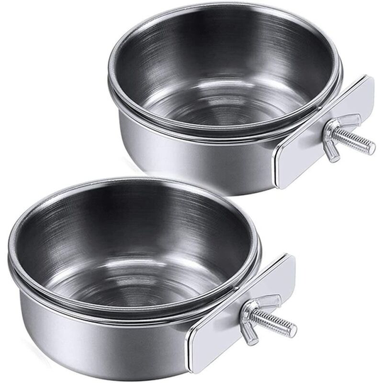 13treize - Parrot Feeding Cups Birds Food Dish Stainless Steel Parrot Feeders Water Cage Bowls with Clamp Holder for Cockatiel Conure Budgies