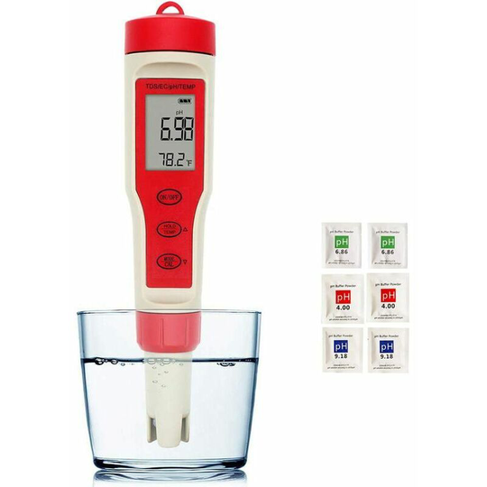 PH Meter, PH/TDS/EC/Temperature Conductivity Meter, High Accuracy Automatic Calibration, Digital for Swimming Pools Drinking Water Aquariums