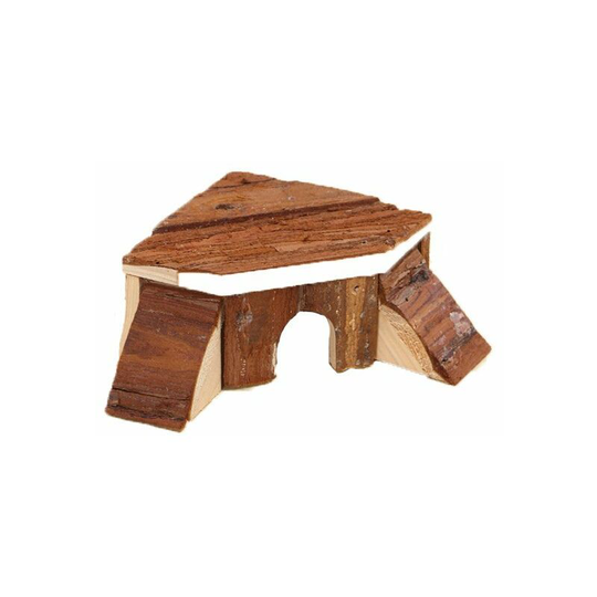 Rodent Cage Accessory - Ideal Toy for Dwarf Rabbit, Guinea Pig, Rat, Rodent Gerbil, Porcupine and Small Turtles Made of Natural Wood, 19x14x7 cm