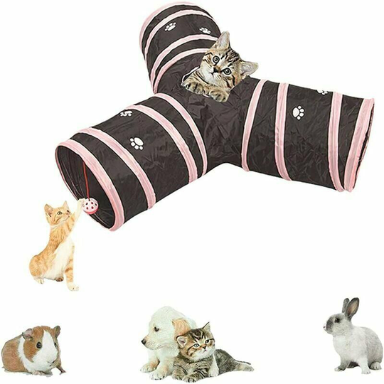 Monly - Interactive 5-tunnel maze. collapsible and lightweight in crinkle fabric with pom pom and bells for cats. little bunnies. kittens. puppies.
