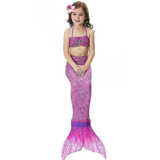 Kids Girls Mermaid Tail Bikini Set Swimwear Swimsuit Swimming Costume Purple 6-7 Years