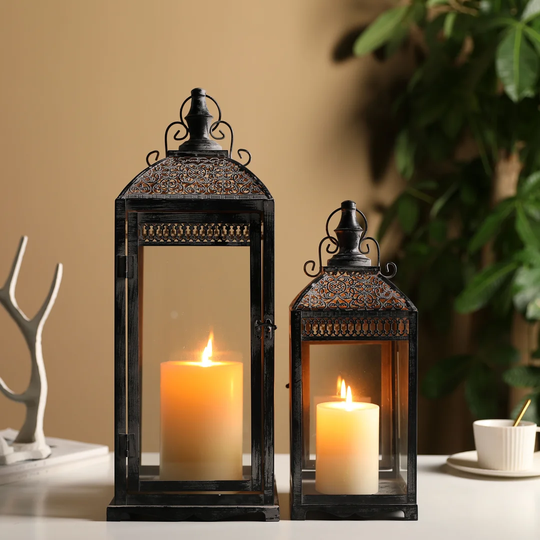 2 Piece 57cm Glass Lantern