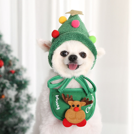 Pet Christmas Costume Outfit Set, 2Pcs Dog Xmas Hat Bandana Socks Set,Pet Christmas Hat Saliva Towel Bib Bow Tie Sock Set for Small Medium Dogs Cats