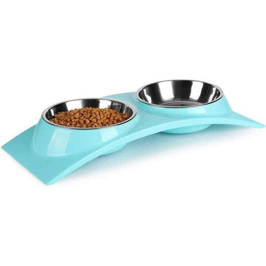 2 x 400ML Cat Dog Bowls Double Rainbow Stainless Steel Dog Cat Bowl Feeder and Drinker for Cats Dogs Pets