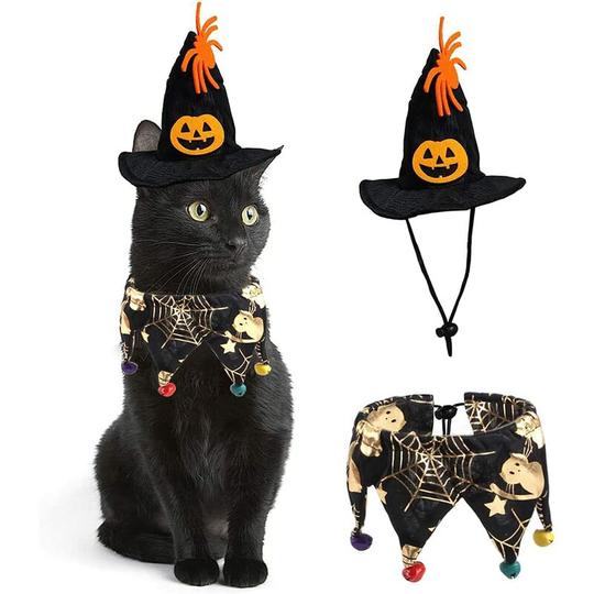 Christmas Cat Clothes,Cat Clothes,Halloween Party Decoration Pet Cat Cape Hat Dog Collar Leader Halloween Hat