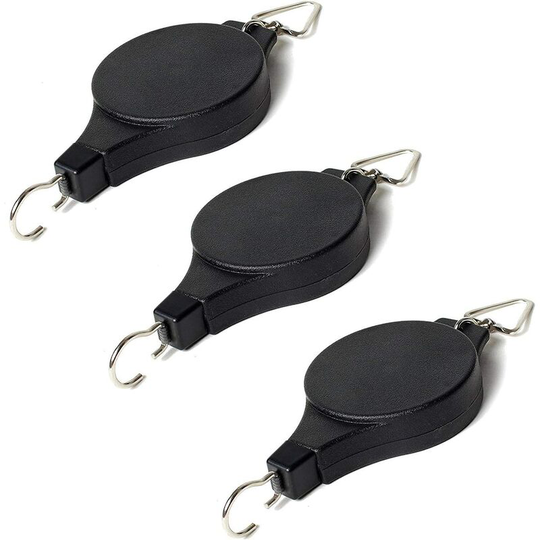 Litzee - Plant Pulley Retractable Hanger, 3 Pack Adjustable Heavy Duty Plant Flower Baskets Hooks for Hanging Baskets Pots and Bird Feeder, Black