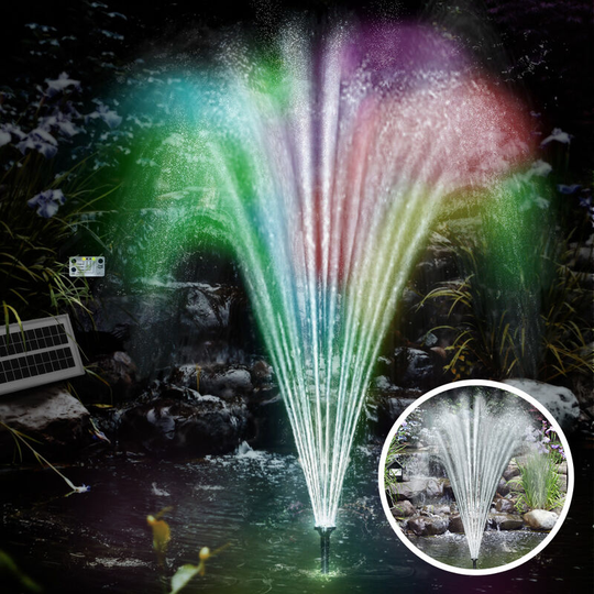 Monzana - Solar Fountain Pump led Multicolour 4 Attachments Auto Timer Battery Panel Aluminum Frame Pond Garden Bird Bath Multicolour LEDs