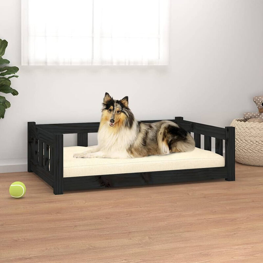 Dog Bed Black 95.5x65.5x28 cm Solid Wood Pine