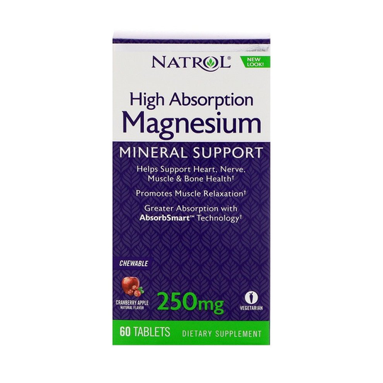 Natrol Magnesium High Absorption, 250mg , Cranberry Apple, 60 chewable tabs