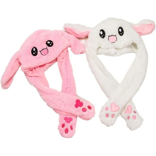 2 X White Pink Rabbit Hat Wiggly Ears, Cute Rabbit Ear Plush Toy for Kids Adults, Baby Girl Birthday Gift