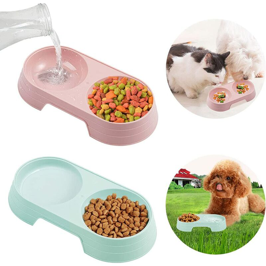 Tinor - 2Pcs Double Cat Bowls Plastic Puppy Cats Bowl Multi-purpose Cat Dog Food Bowls Kittens Feeder Bowl Dog Water Drinking Feeder pp Candy Solid