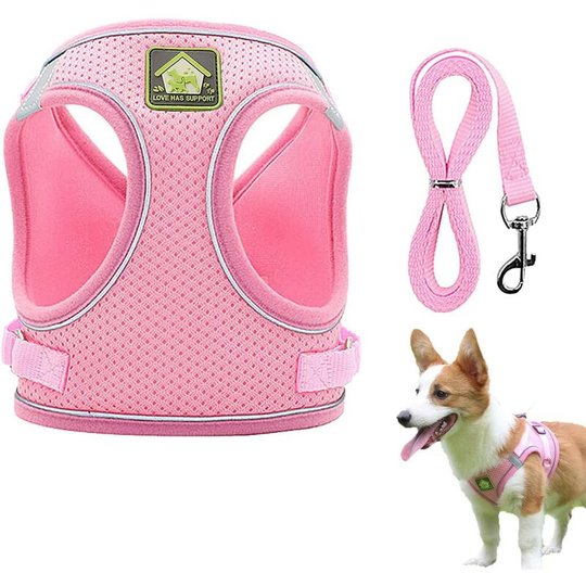 Small Dog Cat Harness Vest Harness Soft Reflective Mesh Adjustable Puppy Vest and Leash Set for Puppies, Kittens (m, Pink)