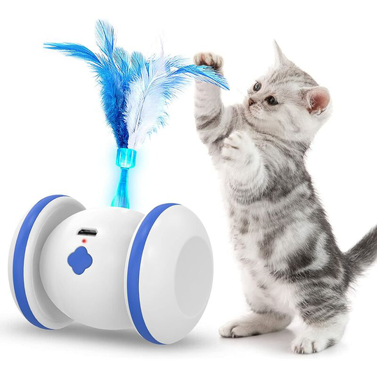 Joorrt - Indoor Cat Toy - Interactive Cat Toy, 4 Feathers, usb Rechargeable, 360 Degree Automatic Rotation, Intelligent Cat Game Toy with led Lights