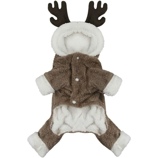 Ilovemilan - Cute Cartoon Pet Reindeer Cosplay Halloween Christmas Elk Costume Dog Puppy Hoodie Coat Jacket Clothes Soft Coral Velvet Fleece Winter
