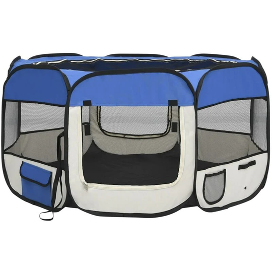 Foldable Dog Playpen with Carrying Bag Blue 125x125x61 cm Vidaxl Blue