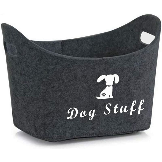 Soft Felt Storage Basket for Dog Toys- Collapsible with Handles, Storage Boxes for Pet Supplies/Clothes,Felt Basket (Dark Grey)