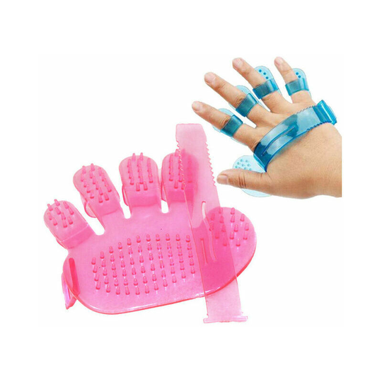 Pet Bath Brush, Glove Five Finger Brush, Cat and Dog Grooming, Pet Bathing Accessories, Pink