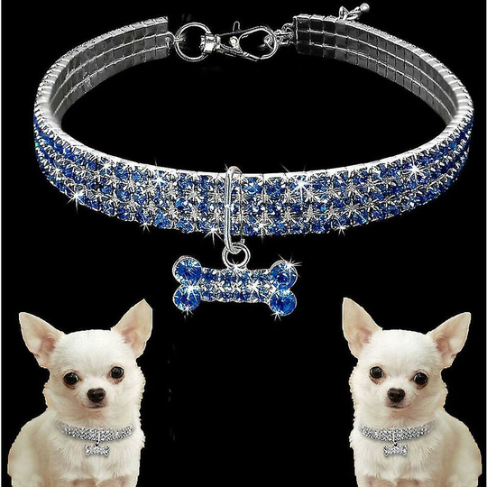 Thsidne Dogs Glitter Choker Collar Bone Shape Necklace Gifts Blue m