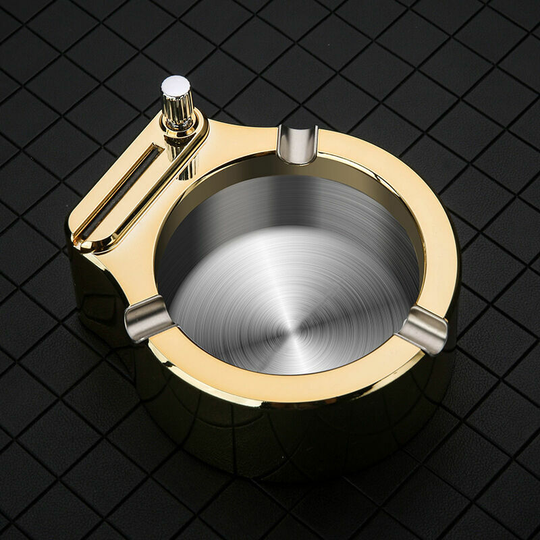 Bearsu - Creative Retro Al Old Metal Ashtray, Ten Thousand Matches Multifunctional Stainless Steel Ashtray, With Golden Permanent Lighter