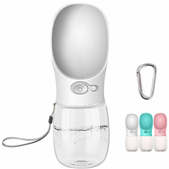 White Portable Dog Water Bottle, 350ml Food Grade Antibacterial Travel Water Bottle for Dog and Cat, Outdoor Pet Drinking Water