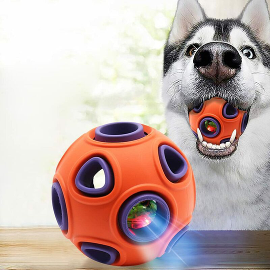 Led Dog Ball Dog Toy Ball Interactive Bouncing Light Up Ball with Elastic Flashing Dog Ball led Glitter Dog Toy (Orange Ball with led)