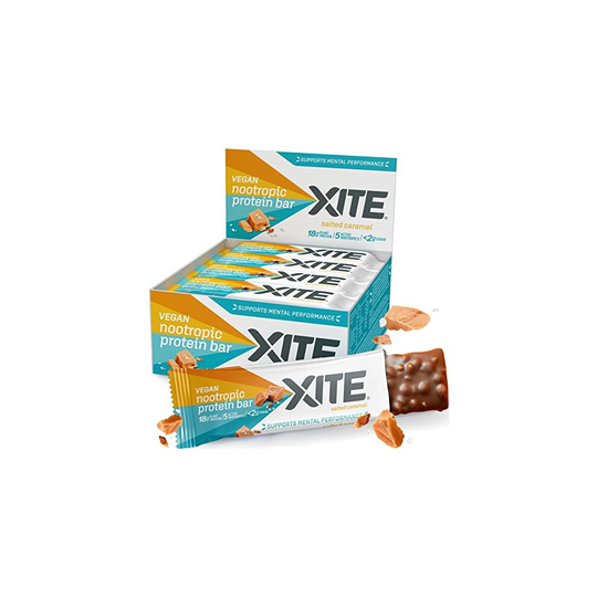 XITE Nootropic Vegan Protein Bar, 12-Pack - 100% Plant-Based Energy Food with Lion's Mane, Zinc, Choline, & Bacopa Monnieri for Better Perfo