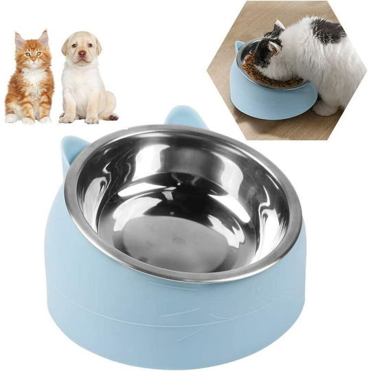 Cat Bowl, Pet Bowl Set, Raised and Inclined Cat Bowl, Small Dog Bowl, Removable Cat and Dog Bowl, 15 ° Angled Raised Support, 200ML Cat Bowl