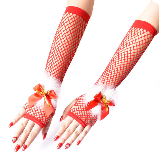 2 pairs of Christmas suit decorative fishing net gloves Christmas party gloves Female