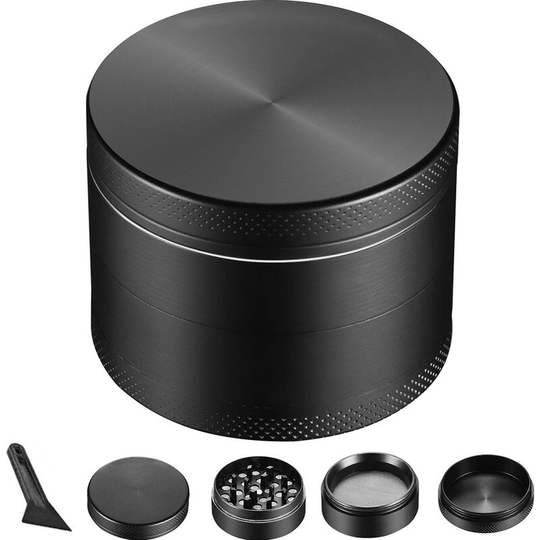 4 Layer 50mm Zinc Alloy Flat Smoke Grinder Spice Grinder Premium Zinc Alloy 2 '' Spice Grinder, Black