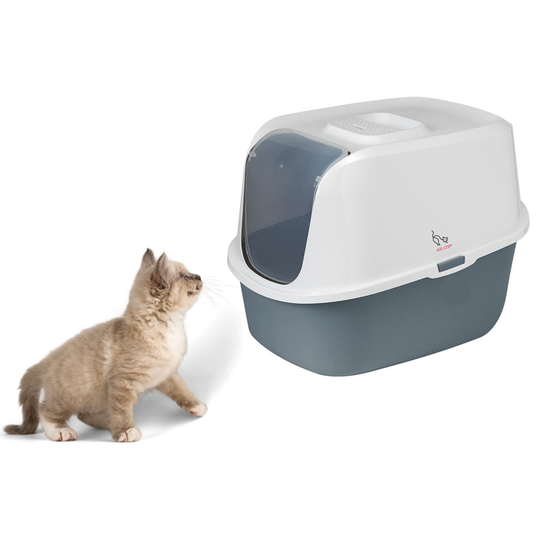 Cat Flip Litter Tray Dark Grey &White Box Hooded Pan Toilet Charcoal Filter Deep