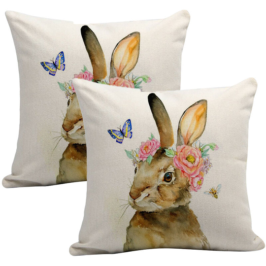 Spring Summer Rabbit Decor Pillow Covers Easter Rabbit Bunny Cotton Linen Pillowcase Sofa Bed Cushion Cover Style 3