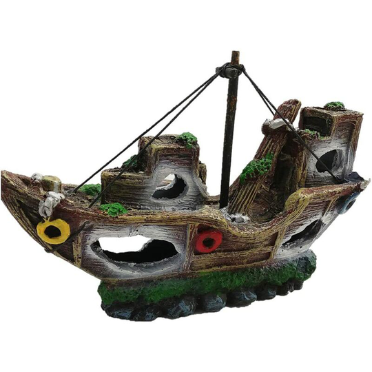 Polyresin Aquarium Decorations - 21cm Long - Pirate Ship - Aquarium Decoration - Marine Decoration.
