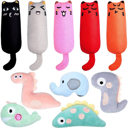 10 Pieces Catnip Cat Toys Cat Kitten Interactive Toy Stuffed Animal Cat Toy Set Assorted Plush Pet Toys Cat Chew Toy for Indoor Cats Chewing Hunting